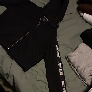 Black Crop Top Hoodie with Full Send Sleeve Print